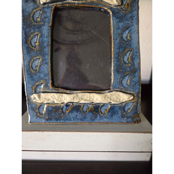 MAM Studio Pottery Frame 9x6" Blue White Glazed Ceramic Handcrafted Vintage - Picture 7 of 8